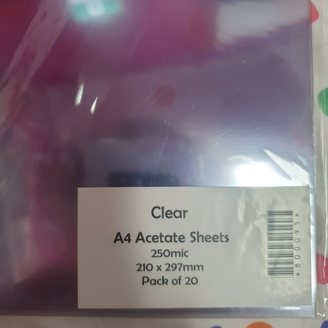 Acetate Sheets Clear A4 - 250mic 20pc