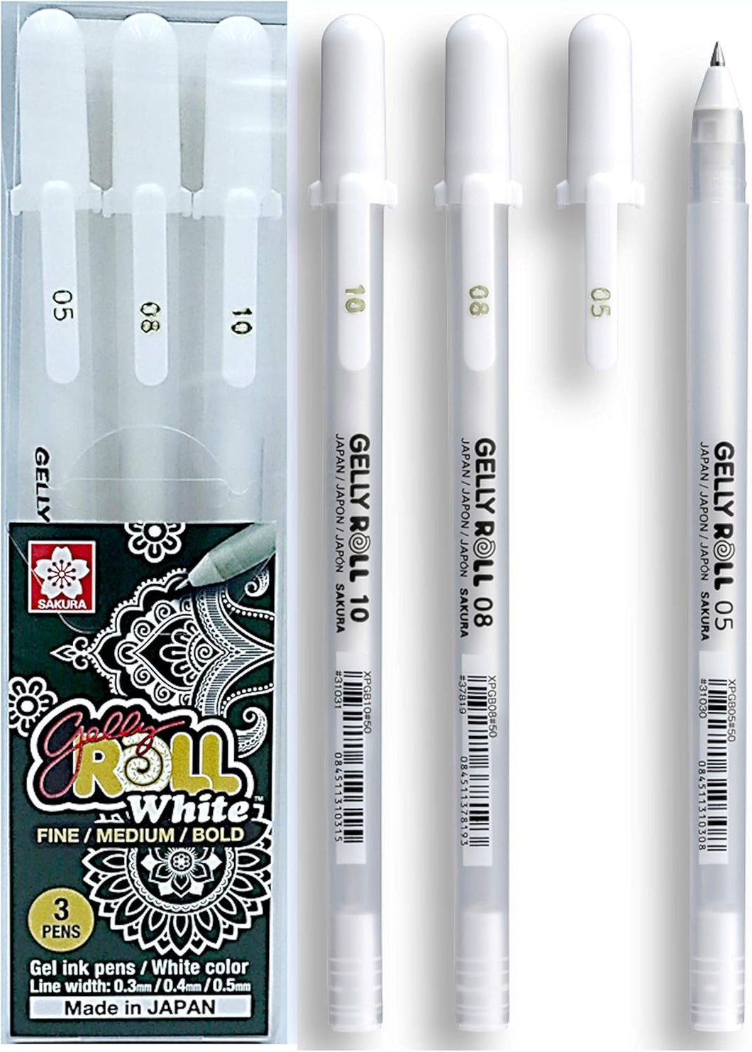 SAKURA GELLY ROLL 3 PENS WHITE   05 - 08 - 10 XPGB=-3WT