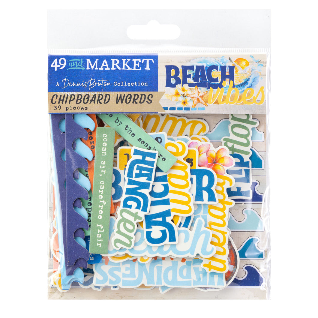 49 & MARKET BEACH VIBES CHIPBOARD WORDS DBV32185 39 PIECES