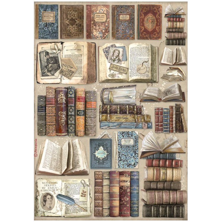 STAMPERIA  A4 Rice Paper - Vintage Library   DFSA4755