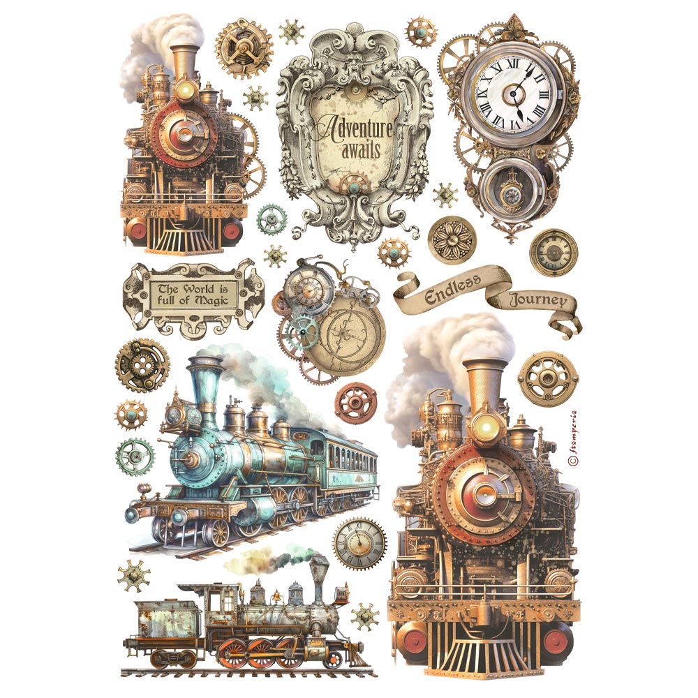 STAMPERIA TRAINS A4 RICE PAPER   DFSA4988