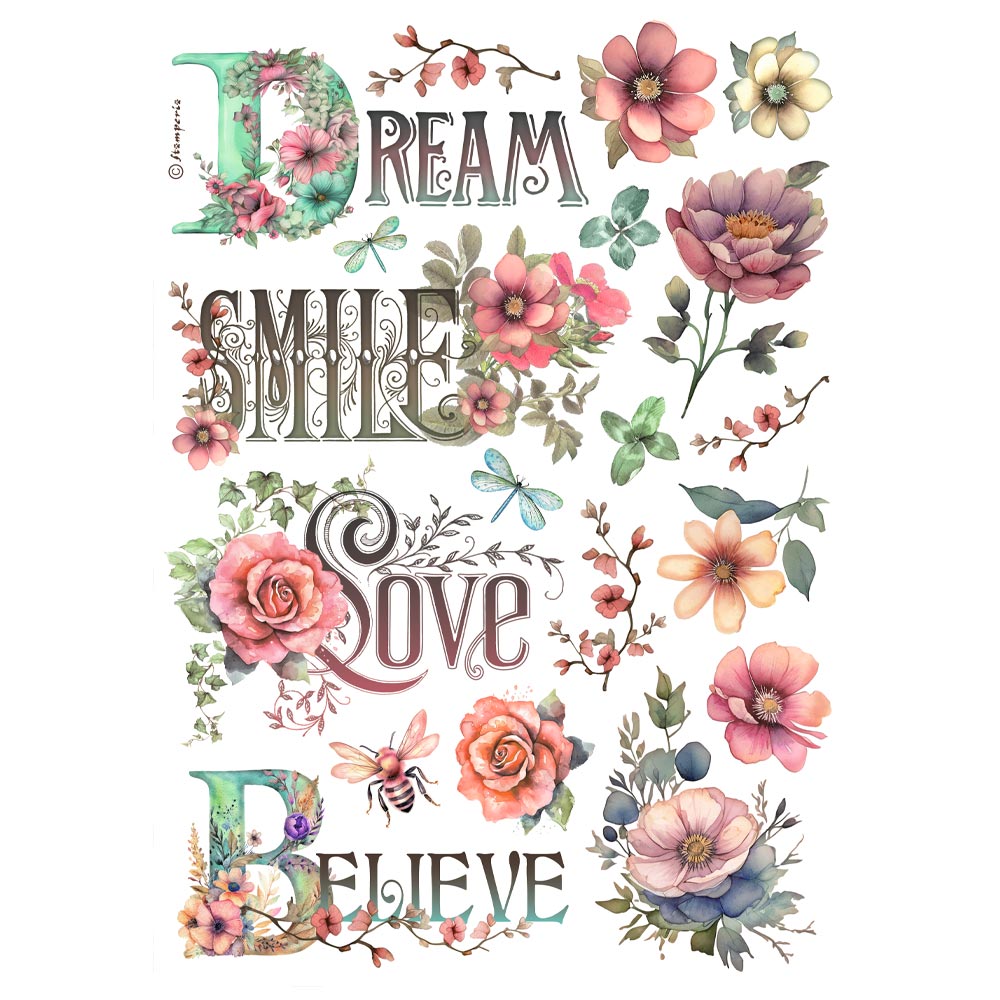 STAMPERIA WORDS A4 RICE PAPER   DFSA4992