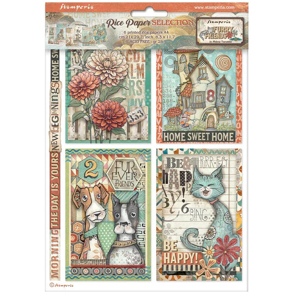 STAMPERIA FURRY FRIENDS A4 RICE PAPER SELECTION 6 SHEETS DFSA4XFF
