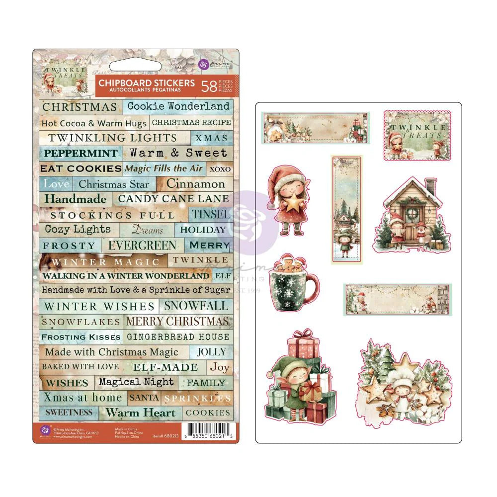 PRIMA TWINKLE TREATS  BY THE 3 GIRLS TALE CHIPBOARD STICKERS 58 PIECE 80213