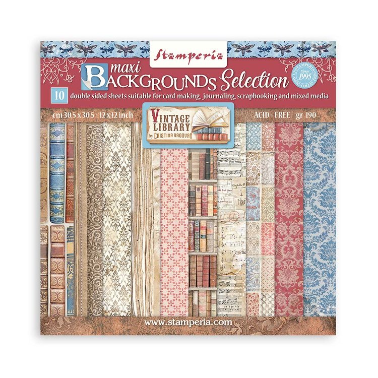 STAMPERIA - 8 X 8 PAPERPACK VINTAGE LIBRARY BACKGROUNDS SBBS81