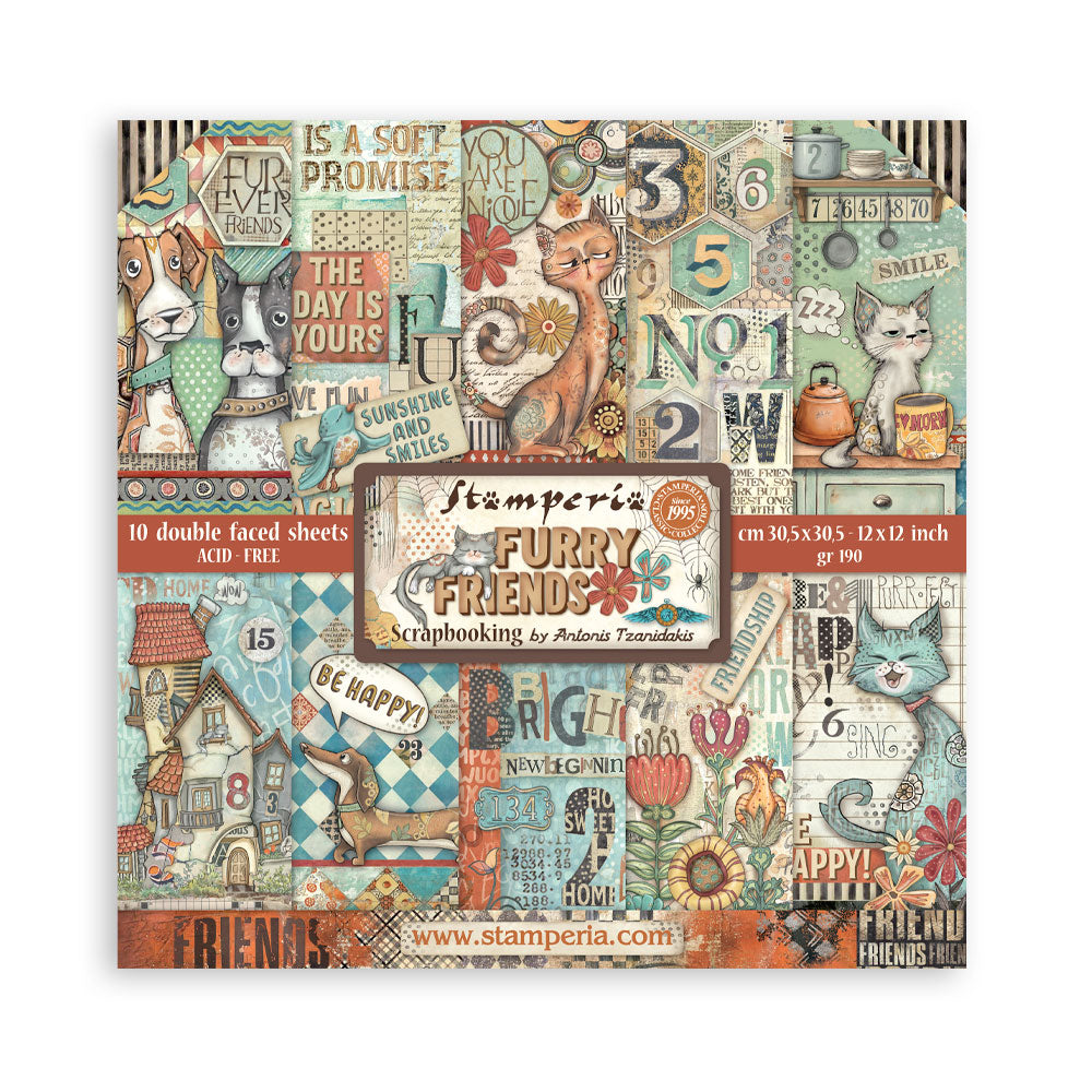 STAMPERIA  FURRY FRIENDS  PAPERPACK 12