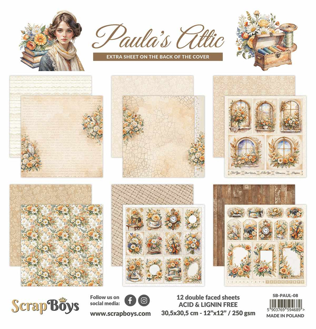 SCRAPBOYS PAULA'S ATTIC 12 X 12 PAPER PACK 250GSM