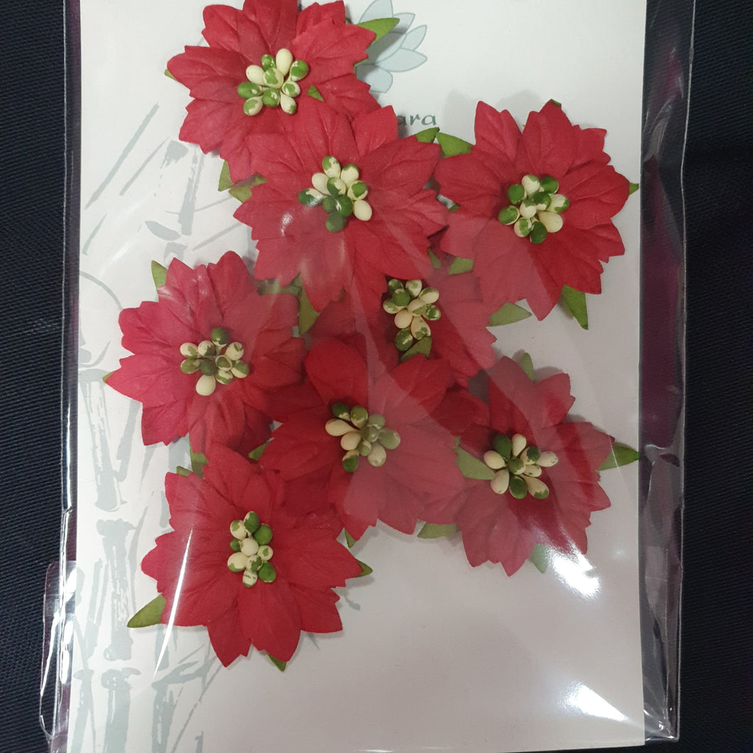 GREEN TARA Flowers - 8 Poinsettias Red and Green 4cm PFPRMG