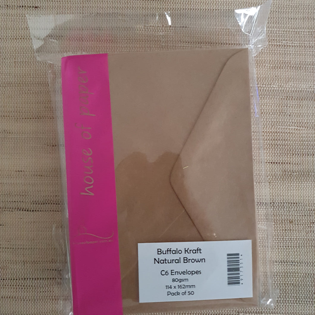 Buffalo Kraft C6 Envelopes 80gsm 50pk