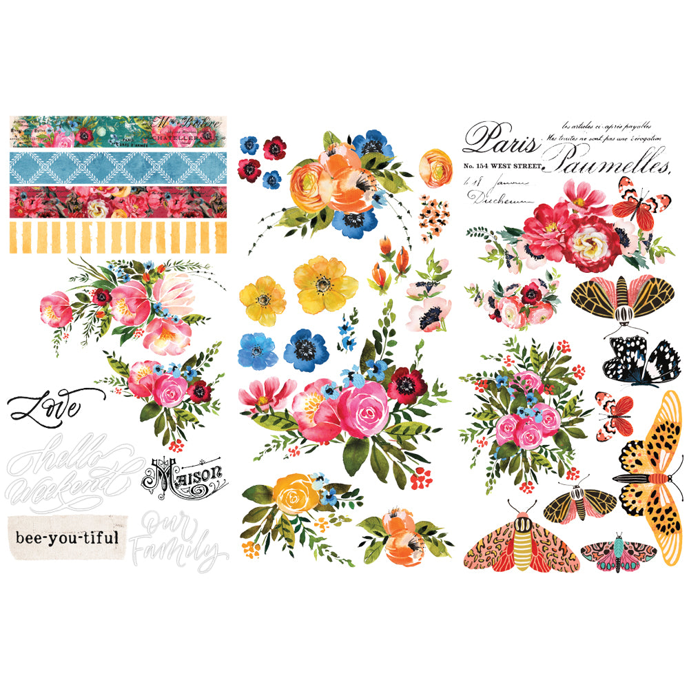 PRIMA Rub-on Transfer Sheets Painted Floral 3 sheets