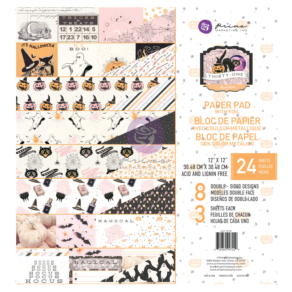 PRIMA - THIRTY ONE Halloween paper pad with Foil 12 x12