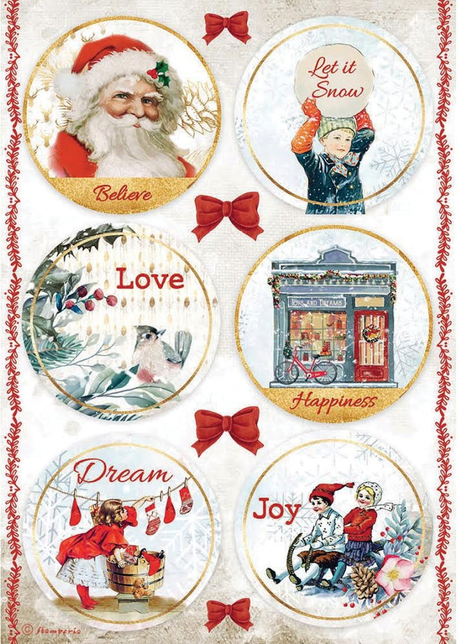 STAMPERIA  A4 Rice Paper Christmas Rounds DFSA4635