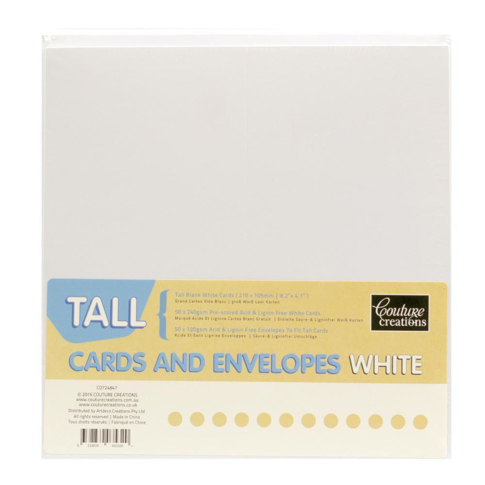 COUTURE CREATIONS - TALL Cards and Envelopes - White 210cm x 105mm  50 sets