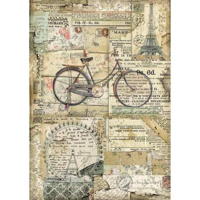 STAMPERIA  A4 Rice Paper Bicycle DFSA4458