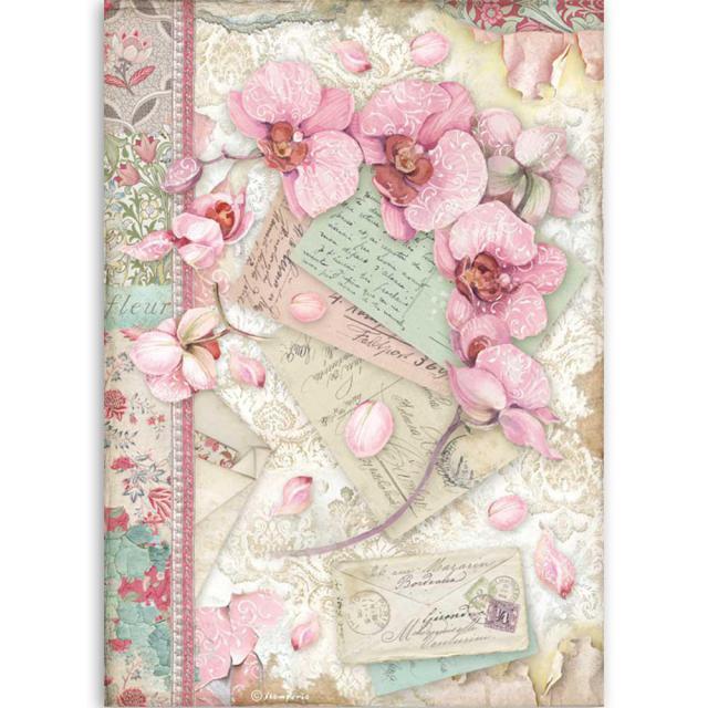 STAMPERIA  A4 Rice Paper Pink Orchard  DFSA4512