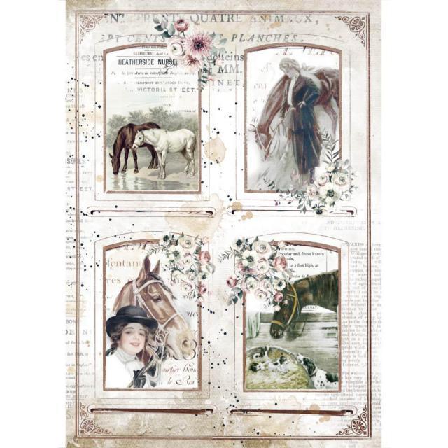STAMPERIA  A4 Rice Paper Romantic Horses Frames   DFSA 4581