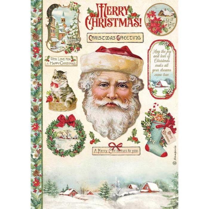 STAMPERIA  A4 Rice Paper Classic Christmas Merry Christmas DFSA4593