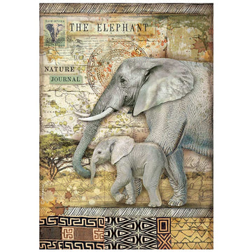 STAMPERIA  A4 Rice Paper - Savana The Elephant  DFSA4684
