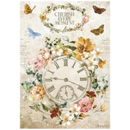 Stamperia rice paper A4 Garden of Promises Cherish every moment clock   DFSA4689