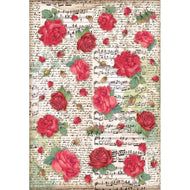 STAMPERIA  A4 Rice Paper - DESIRE RED ROSES  DFSA4720