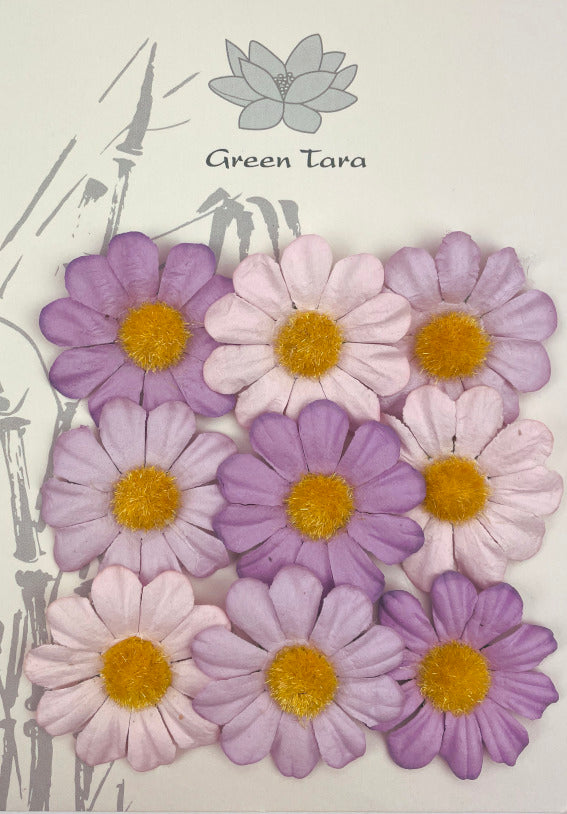 GREEN TARA Flowers - 9 Summer Daisies 4cm Lavender Dreams