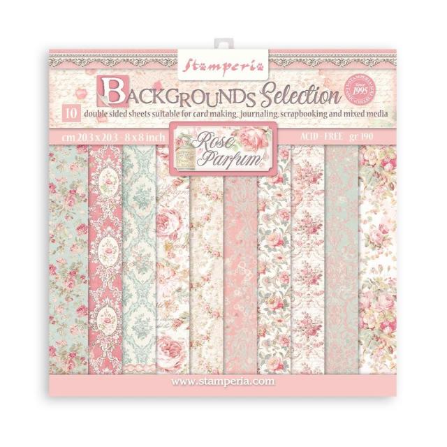 8 x 8 Paperpack STAMPERIA - ROSE PARFUM BACKGROUNDS SBBS74