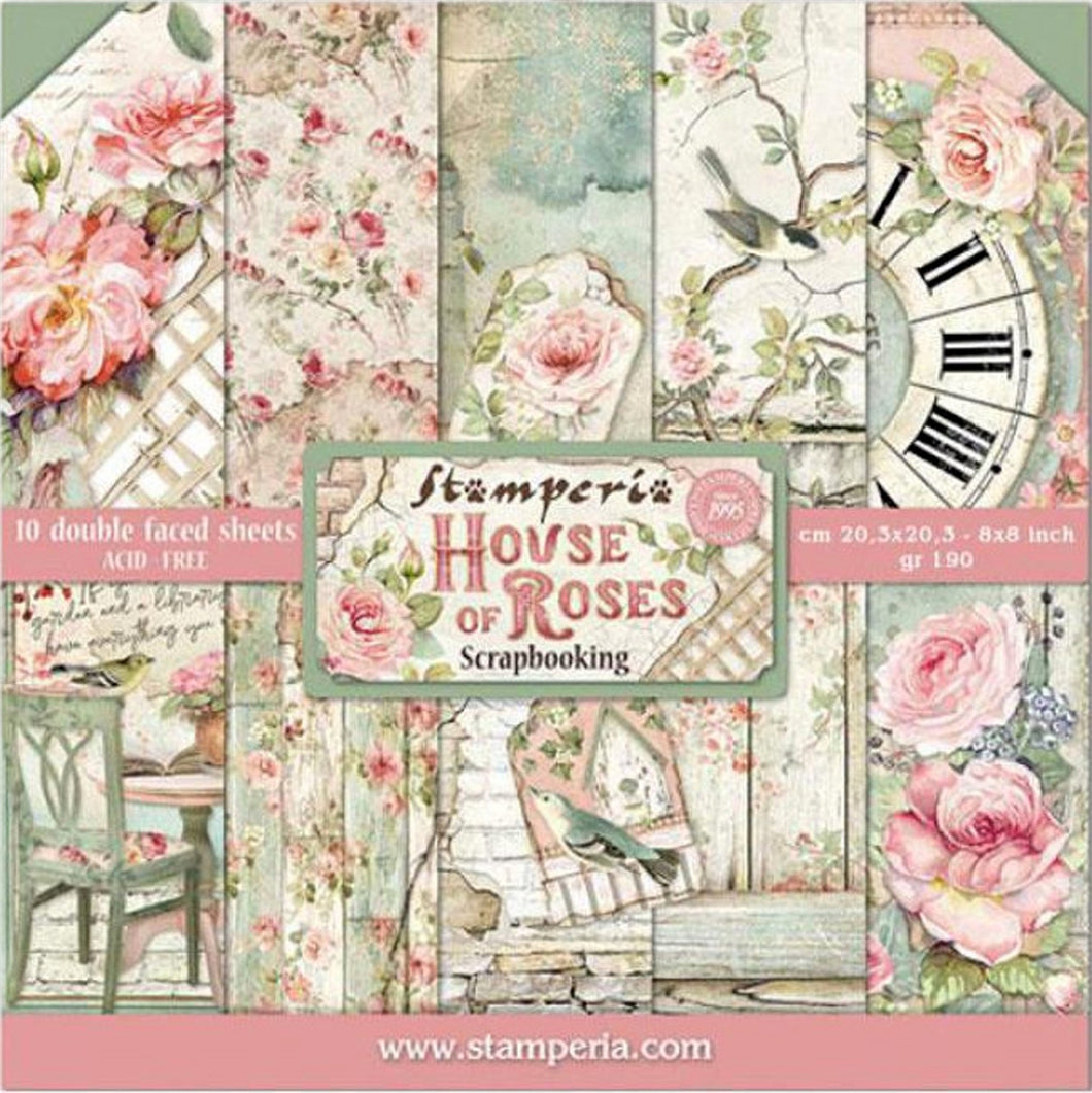 STAMPERIA  Paper Pack 8in x 8in- House of Roses SBBS08