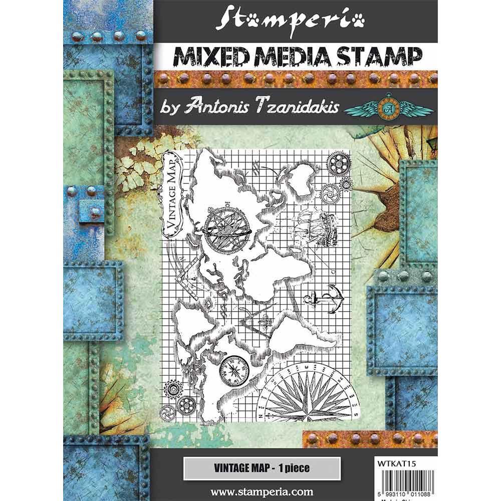 SALE STAMPERIA- MIXED MEDIA VINTAGE MAP Stamp WTKAT15