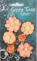 GREEN TARA Flowers - 6 Vintage Paper Peach VPPe